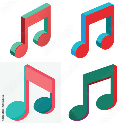 Adobe Illustrator ArtworkAsset 3D Note icon. Sound compositions and sonatas. Decorative element for song festivals and concerts. 3D render. Vector drawing.