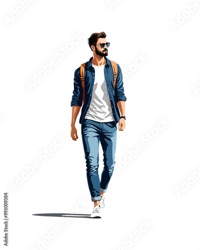 Detailed flat vector people and illustration, man with casual outfit
