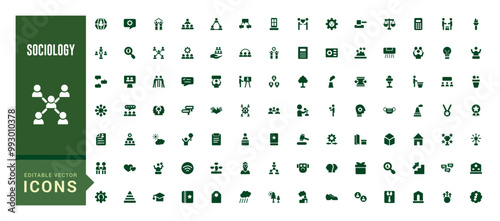 Sociology filled icons set. Solid set of social, society related vector icons for apps design. Filled icon set. Solid glyph icon for web and ui. Vector illustration.