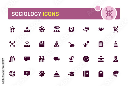 Sociology filled icons set. Solid set of social, society related vector icons for apps design. Filled icon set. Solid glyph icon for web and ui. Vector illustration.