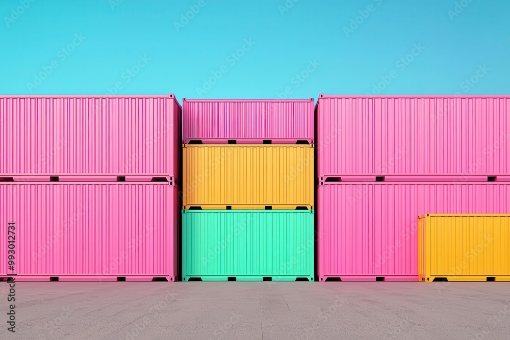 Fototapeta premium Colorful shipping containers under clear blue sky