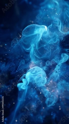 abstract blue background with smoke and glowing dots
