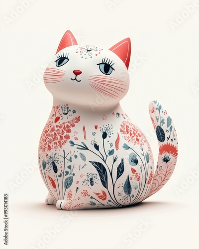 Floral Cat Figurine.