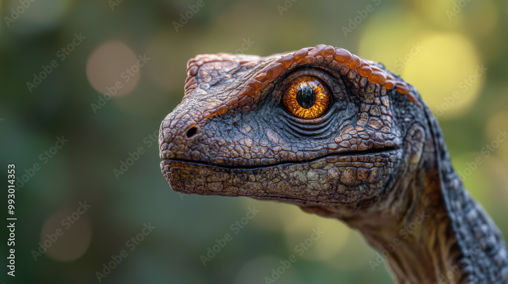 A close-up portrait of a dinosaur's head, showing every scale and fine detail of its skin, with bright A close-up portrait of a dinosaur's head, showing every scale and fine detail of its skin, with bright