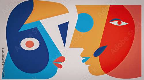 Colorful abstract faces in a vibrant conversation, abstract dynamic modern style artwork, AI generated