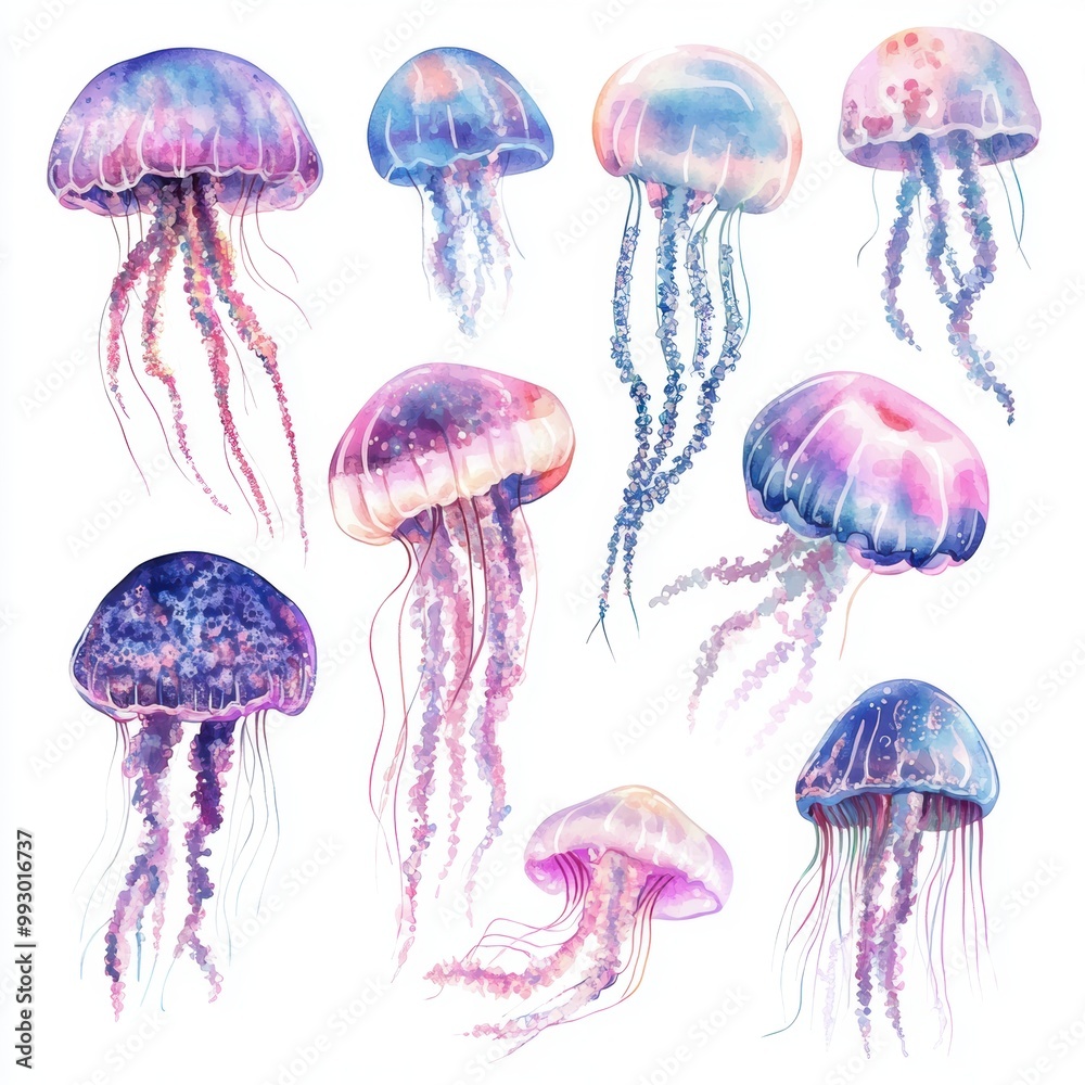 Watercolor Jellyfish Set. Watercolor Jellyfish Set.