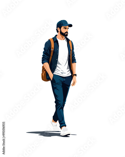 Detailed flat vector people and illustration, man with casual outfit