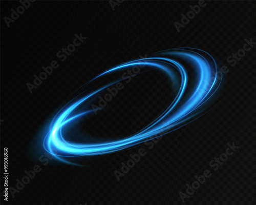 Blue neon ring. Glowing circle. Glow effect. Round light frame. abstract light lines of movement and speedAbstract light lines of movement and speed. light blue ellipse.	