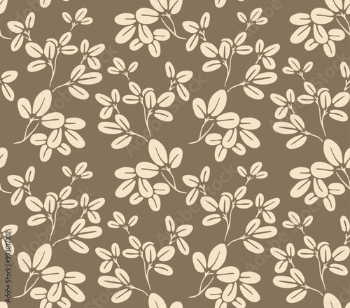 Japanese Round Leaf Branch Vector Seamless Pattern