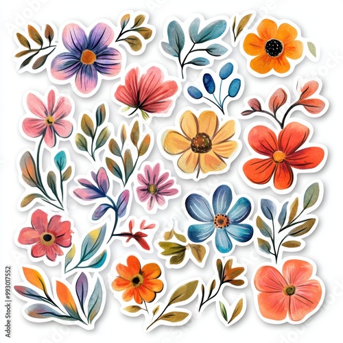 Watercolor Flower Stickers.