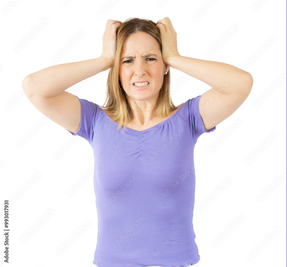Portrait of a young angry woman over transparent background. Portrait of a young angry woman over transparent background.