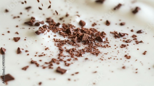 Chocolate Nibs Causing Splashes on Milk Surface