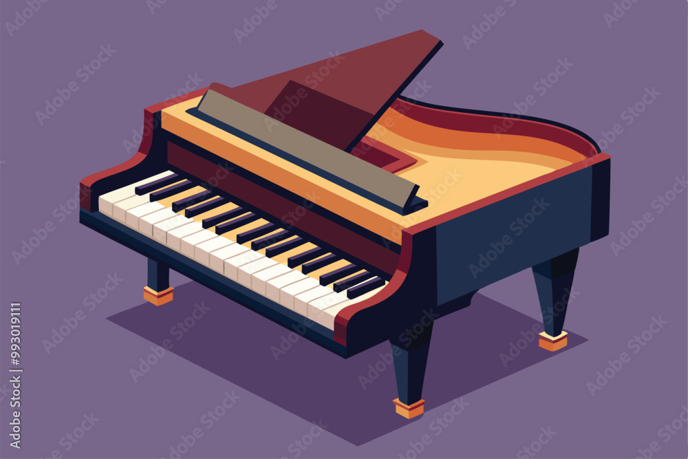 A stylish jazz piano is elegantly illustrated, showcasing its keys and open lid for a vibrant look, Customizable semi-flat illustration of a jazz piano. A stylish jazz piano is elegantly illustrated, showcasing its keys and open lid for a vibrant look, Customizable semi-flat illustration of a jazz piano.