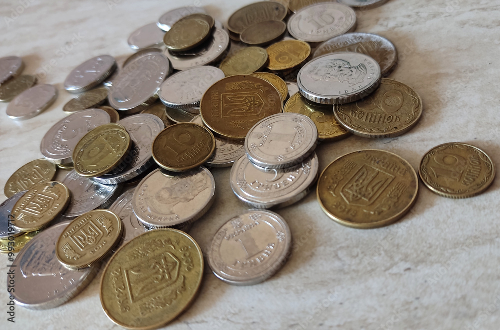 coins, set of coins kopecks Ukrainian coins on the table coins, set of coins kopecks Ukrainian coins on the table