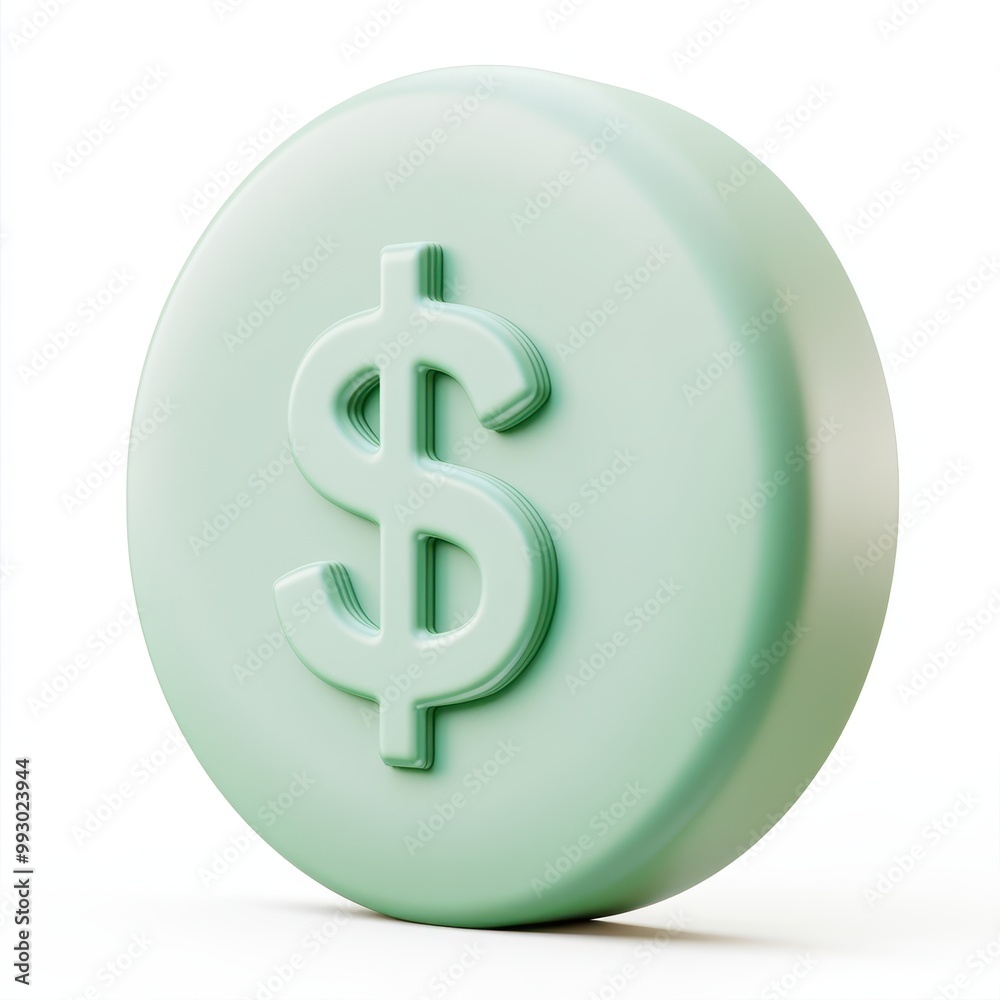 3D stylish green coin featuring a dollar sign, ideal for finance, investment, or savings-themed projects and presentations. 3D stylish green coin featuring a dollar sign, ideal for finance, investment, or savings-themed projects and presentations.