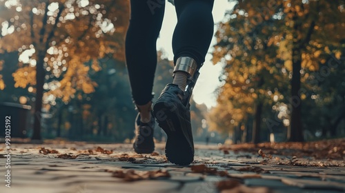 A person with a physical disability using a prosthetic limb while walking, showing adaptability and strength