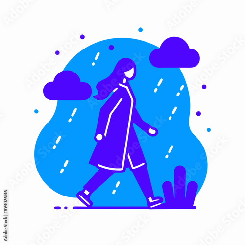 Woman walking in rain