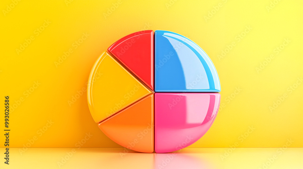 Fototapeta premium Vibrant Pie Chart on Yellow Background 