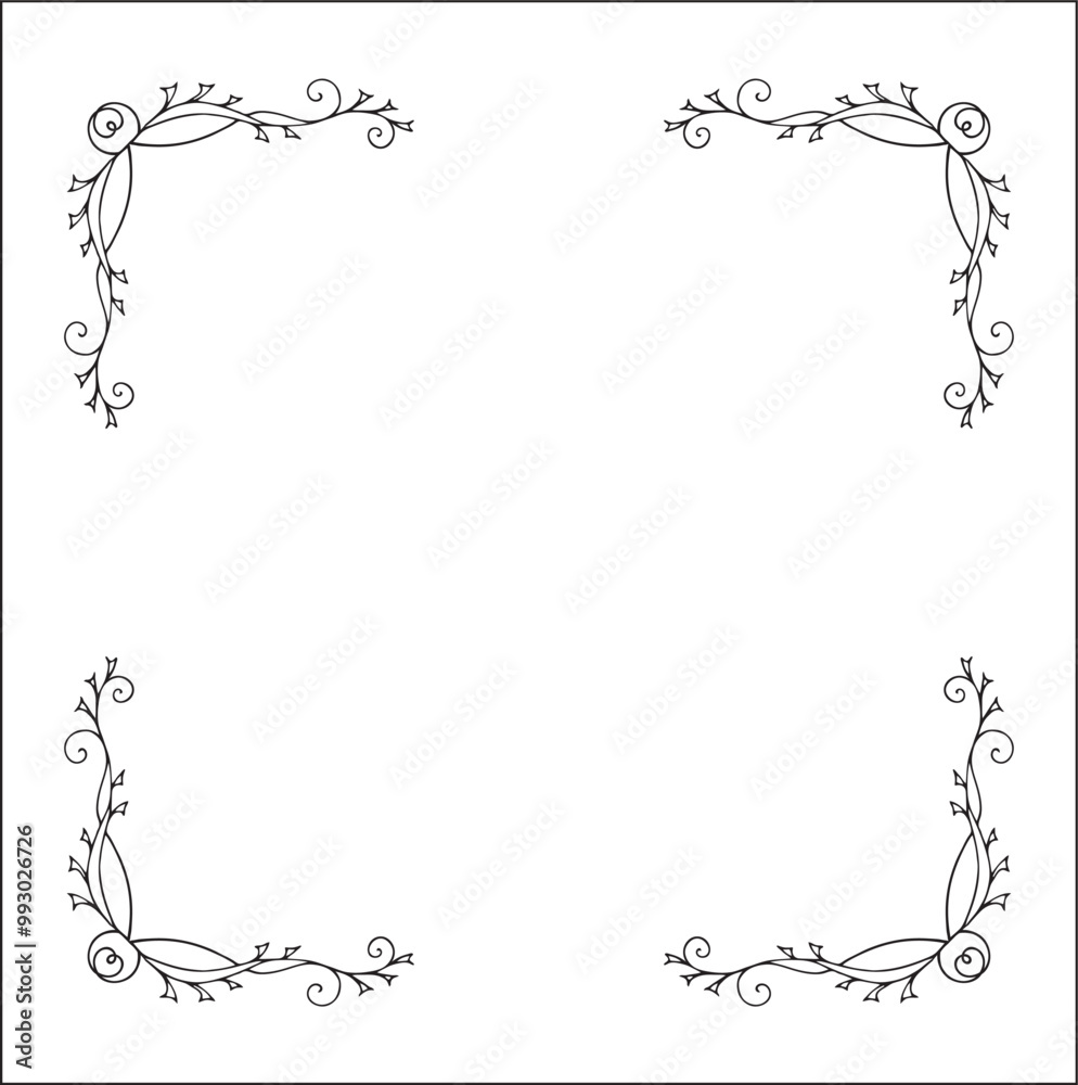 Vegetal elegant black and white elegant ornamental frame, decorative border, corners for greeting cards, banners, business cards, invitations, menus. Isolated vector illustration.
Vegetal elegant black and white elegant ornamental frame, decorative border, corners for greeting cards, banners, business cards, invitations, menus. Isolated vector illustration.