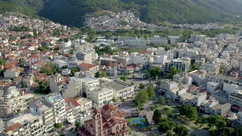 Xanthi Thrace Greece, Aerial Footage Dolly shot of City ant Old Town, Panoramic View photo