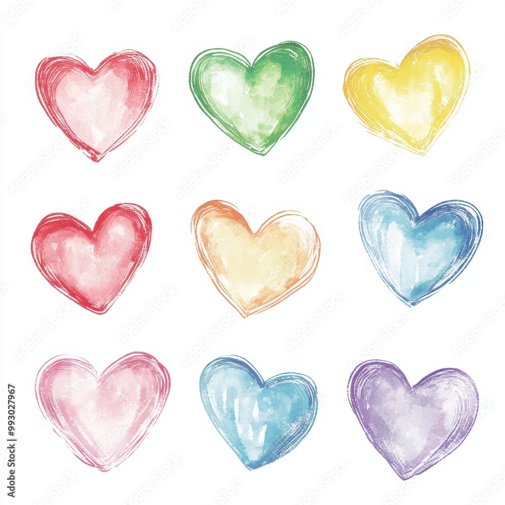 Fototapeta premium Watercolor Hearts Set.