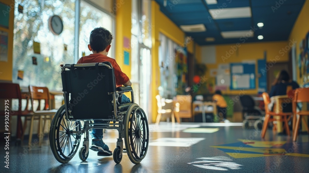 A public service announcement on disability awareness playing in a community center A public service announcement on disability awareness playing in a community center