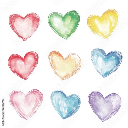 Watercolor Hearts Set.
