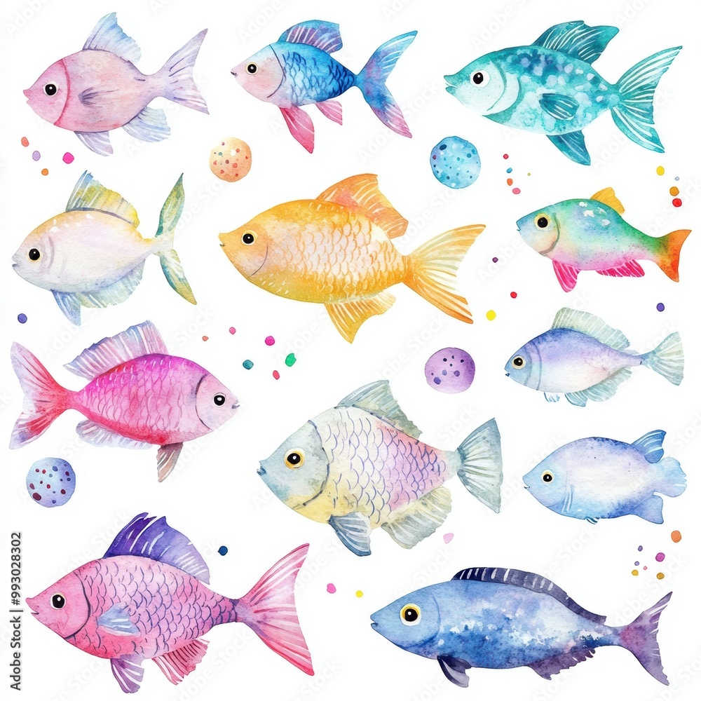 Watercolor Fish Set. Watercolor Fish Set.