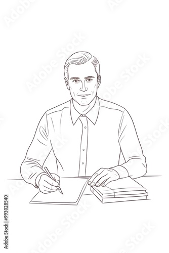 Sketch of a Man in a Business Suit Signing Documents