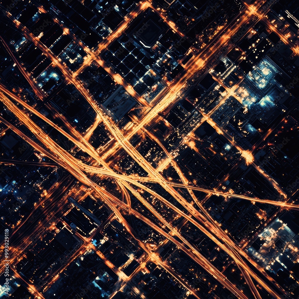 Aerial View of Interconnected Energy Grid at Night Aerial View of Interconnected Energy Grid at Night