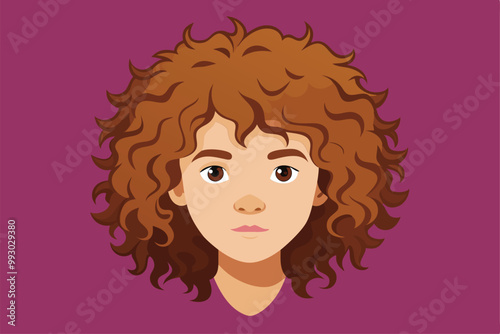 A semi-flat illustration features a character with curly hair set against a colorful backdrop, Customizable semi-flat illustration of curly hair.