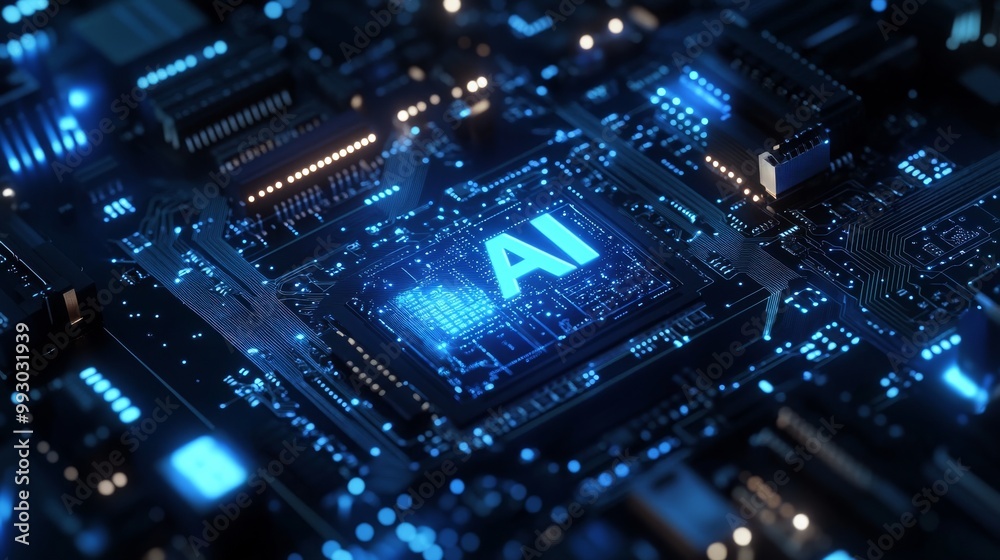 AI Chipset Motherboard Glowing Circuitry, 3D Render, Artificial Intelligence, Technology, Digital, Future , Technology AI Chipset Motherboard Glowing Circuitry, 3D Render, Artificial Intelligence, Technology, Digital, Future , Technology