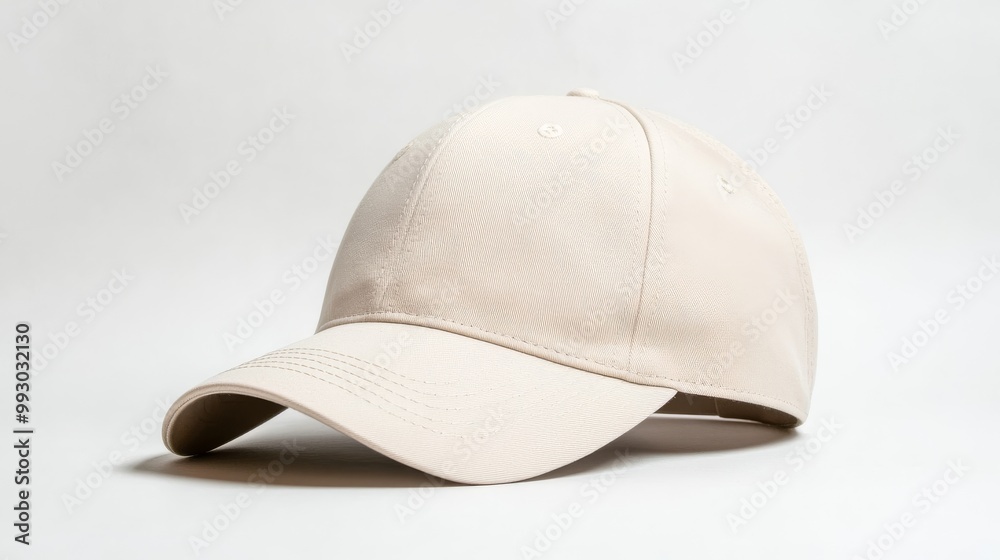 Fototapeta premium Blank Beige Baseball Cap Mockup on White Background, Cap Mockup, Baseball Cap