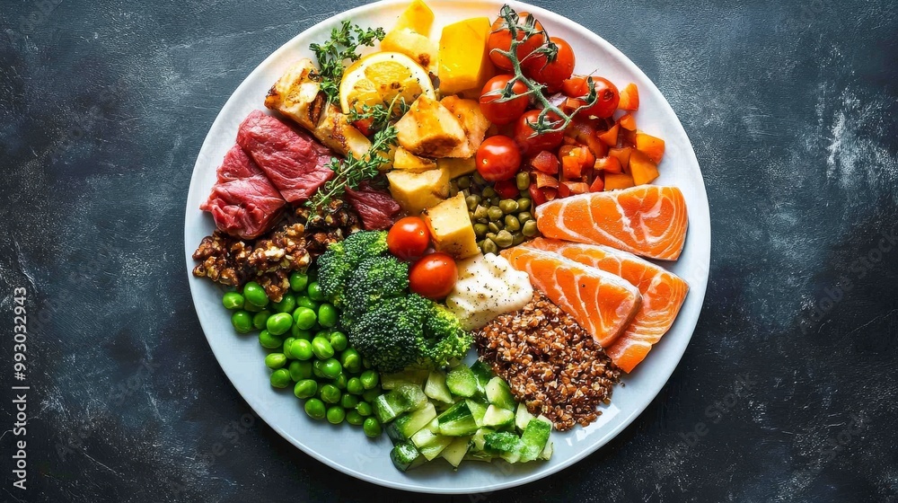 Colorful Healthy Meal Plate with Salmon, Vegetables, and Quinoa, food photography , healthy eating Colorful Healthy Meal Plate with Salmon, Vegetables, and Quinoa, food photography , healthy eating