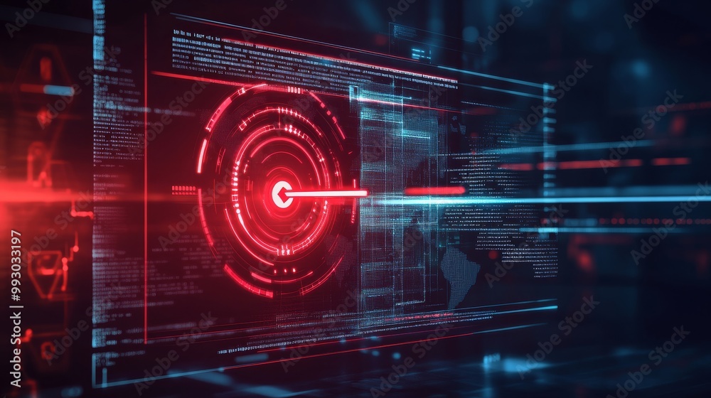 Digital Interface with Red and Blue Glow, Code, Cyber Security, Technology ,cyber security ,technology