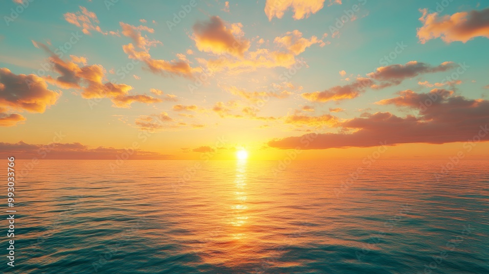 Fototapeta premium Golden Sunset Over Calm Sea, Seascape , Ocean
