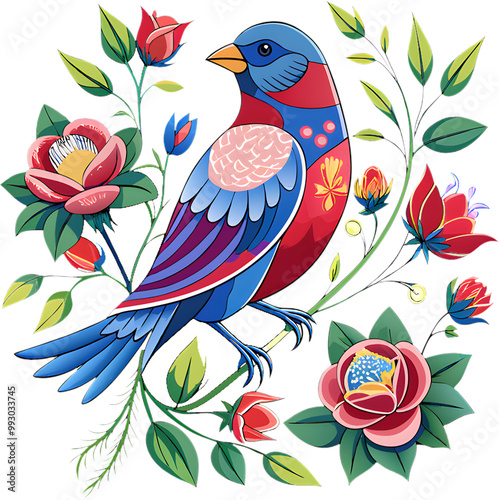 Decorative Painted Bunting Clipart for Craft Projects. photo