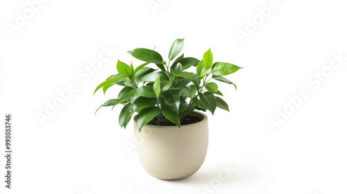 Green Plant in a Pot on a White Background, houseplant, potted plant