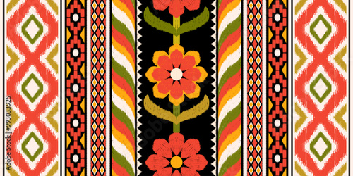Ethnic ikat seamless pattern.beautiful pattern. folk embroidery,bohemian style,aztec geometric art print.ethnic ikat abstract art.Seamless fabric. Ikat design for fabric, carpet, wallpaper, clothing.