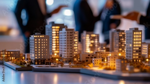 Illuminated Cityscape Model, Architecture, Real Estate