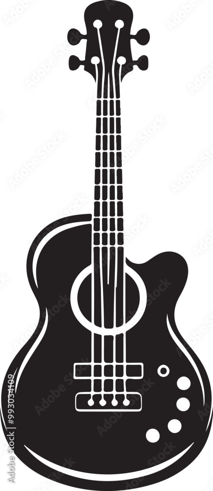 Obraz premium Acoustic bass guitar silhouette vector icon image. on white background