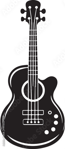 Acoustic bass guitar silhouette vector icon image. on white background