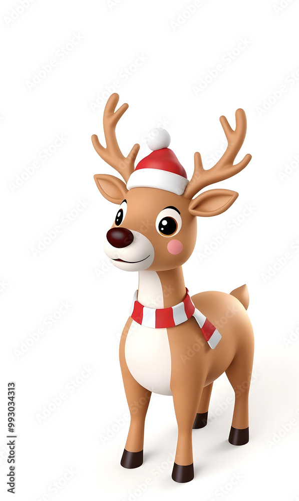 Fototapeta premium Adorable Christmas deer holiday hero 3D icon in minimalist style, cute design, solid background, red and white gradient, high quality, detailed and expressive model.