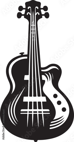 Acoustic bass guitar silhouette vector icon image. on white background