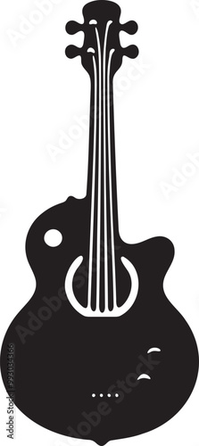 Acoustic bass guitar silhouette vector icon image. on white background