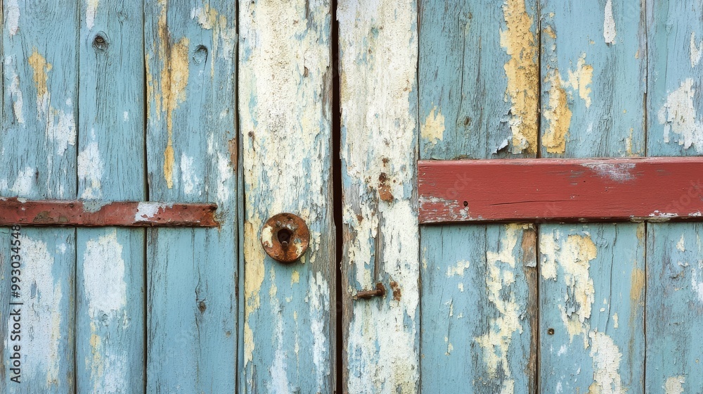 Peeling Blue and Red Paint on Weathered Wooden Door, Rustic, Distressed ,wood texture, vintage door Peeling Blue and Red Paint on Weathered Wooden Door, Rustic, Distressed ,wood texture, vintage door