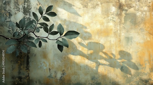 Green Leaves Cast Shadows on Weathered Wall
