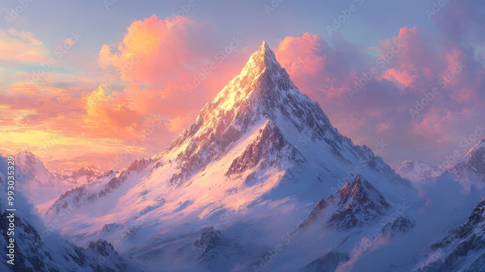 Snowy Mountain Peak at Sunset, Dramatic Landscape, Nature Photography, Mountain Range, Sky, Clouds, mountain peak Snowy Mountain Peak at Sunset, Dramatic Landscape, Nature Photography, Mountain Range, Sky, Clouds, mountain peak
