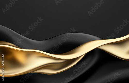 Elegant black and gold liquid wave design creates luxurious and modern aesthetic, perfect for backgrounds or artistic projects. smooth curves evoke sense of sophistication and style