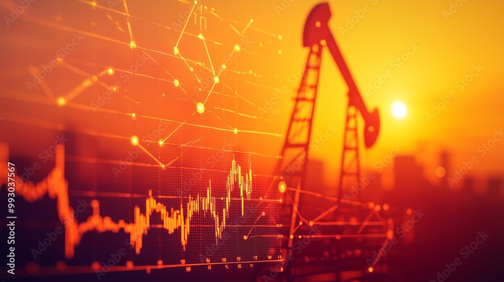 Obraz premium Oil Industry Stock Market Sunset Abstract